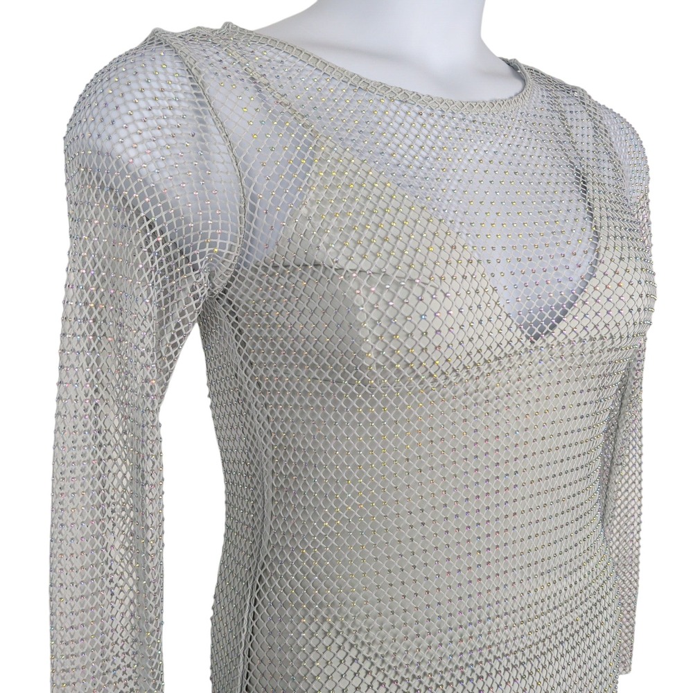NWT House of Harlow Mesh Rhinestone Iridescent Midi Dress Party Rave